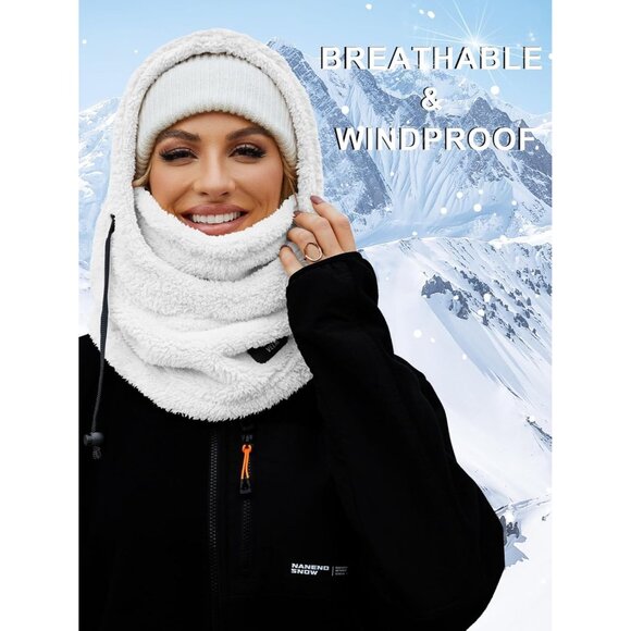 Fleece Balaclava Ski White Mask Men Women Winter Face Mask Windproof Hood Neck - Picture 4 of 7